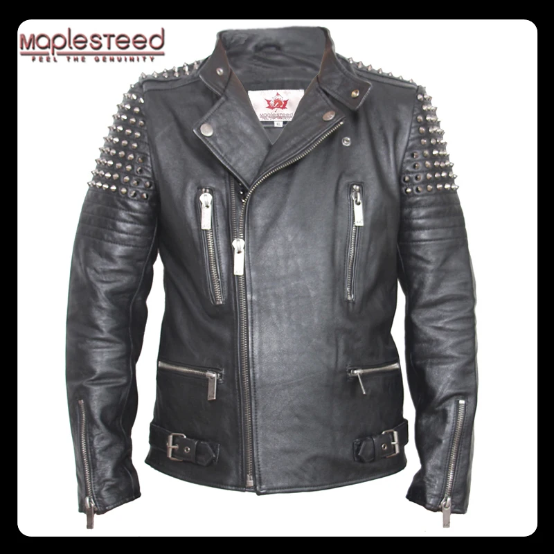 Модная куртка с заклепками в стиле рок, панк, кожаная куртка из толстой коровьей кожи, мотоциклетная одежда, кожаная куртка, Мужская байкерская куртка, зимнее пальто M139