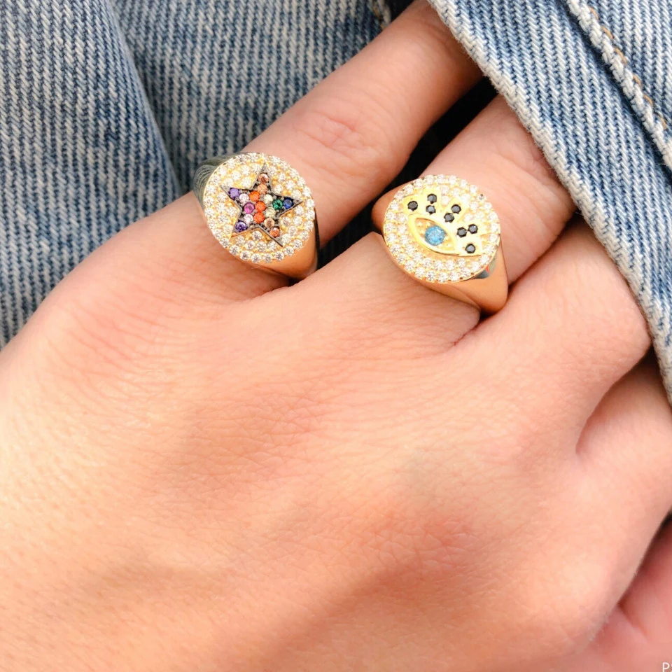 Винтажное модное Золотое кольцо на палец от сглаза, обручальное кольцо для женщин, турецкое ювелирное изделие на удачу