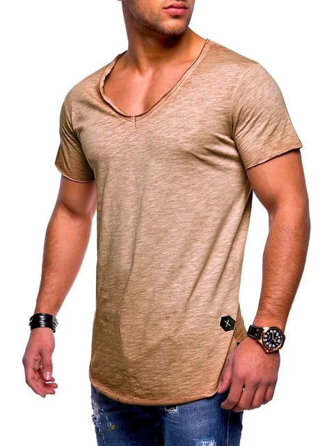 Men Tee Slim Fit V Neck Short Sleeve Muscle Cotton Casual Shirts new ...