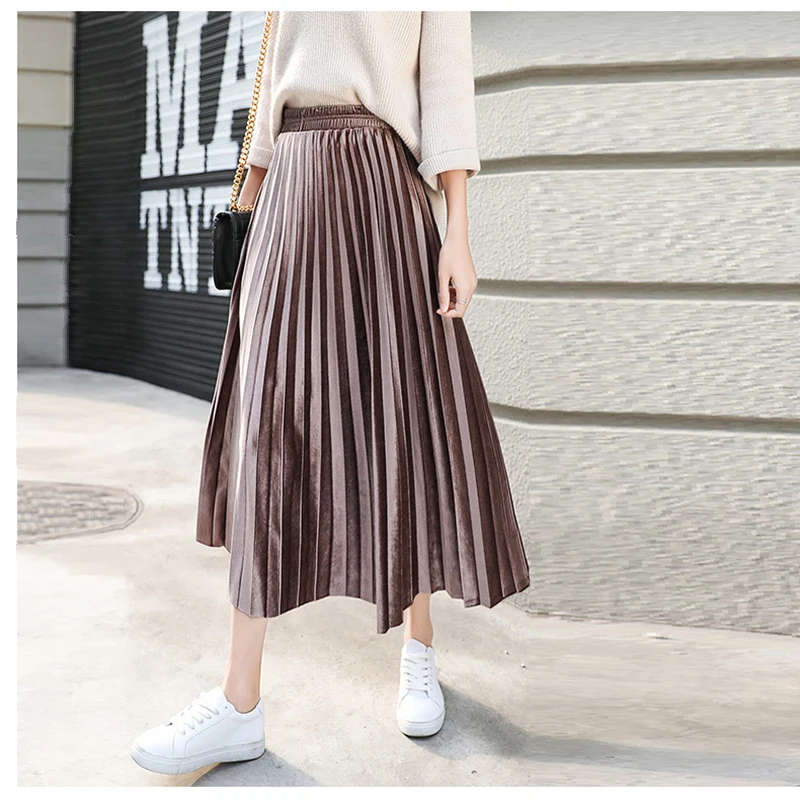 Sping Women's fashion loose stripe pleated skirt 2018 new arrival China casual cheap sexy long skirts Elastic band beah skirts Skirts
