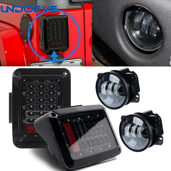 

Undoeve For 07-15 Jeep Wrangler Smoken LED Tail Lights/ White 4 Inch Led Fog Light
