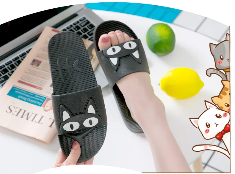 Cute Animal Summer Slippers Women Slides Cartoon Cat Home Slippers Slip On Sandals Women Shoes Flip Flops Zapatillas Mujer