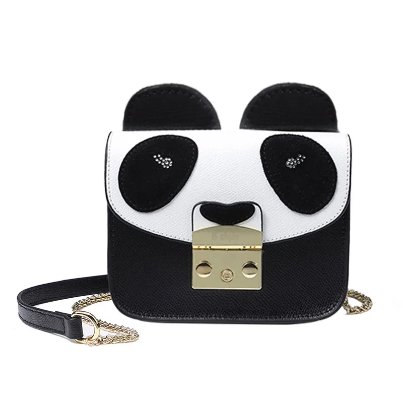 Cute Panda Small Bag Lock Closure Mini Genuine Leather Chain Bag Casual Small and Exquisite Crossbody bags for women bag