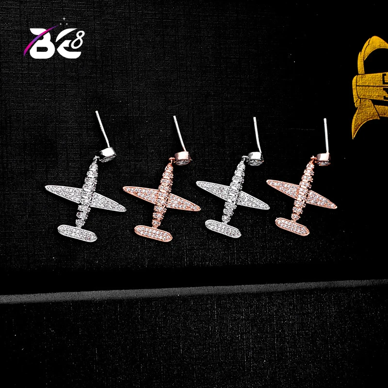Be 8 New Arrival Lovely Plane CZ Stud Earrings Women's Jewelry Fashion Aircraft Design Statement Earring Pendientes Mujer E683 |