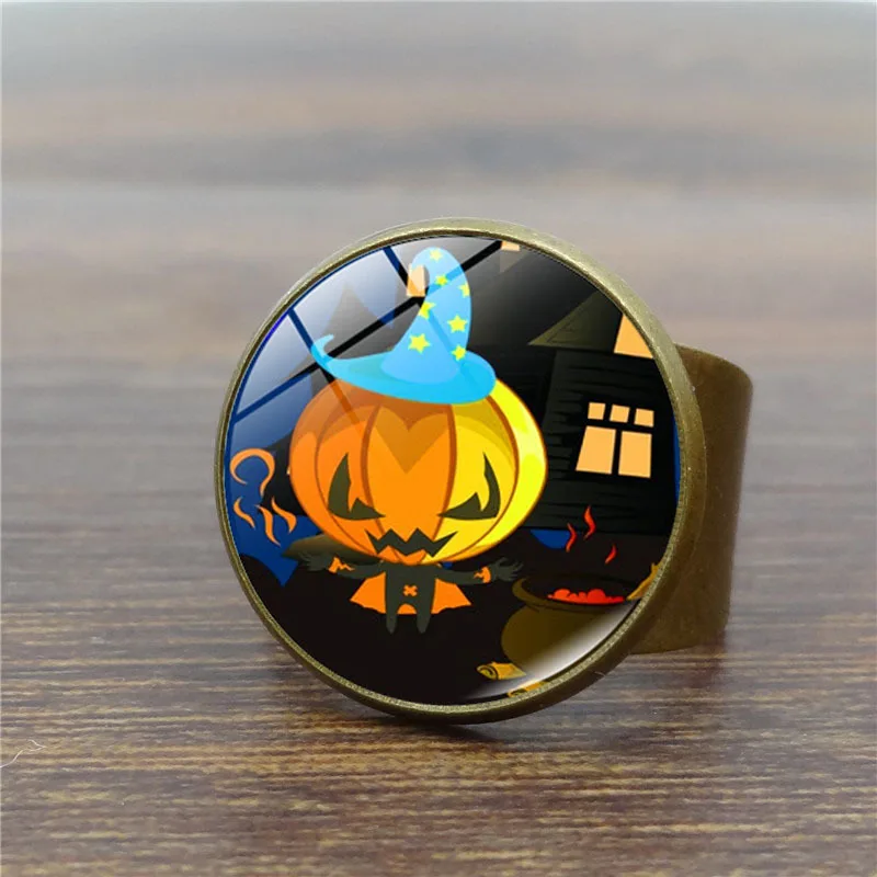 

New Design Halloween Cute Horror Strange Pumpkin Pattern Series Signet Rings For Men Women Children Custom Gift Drop Shipping