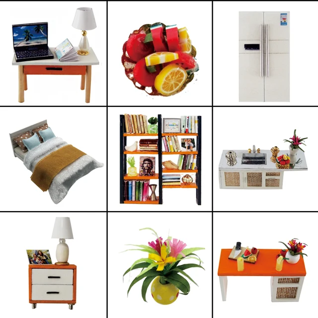 Cutebee DIY House Miniature with Furniture LED Music Dust Cover Model Building Blocks Toys for Children Casa De Boneca  J13 4