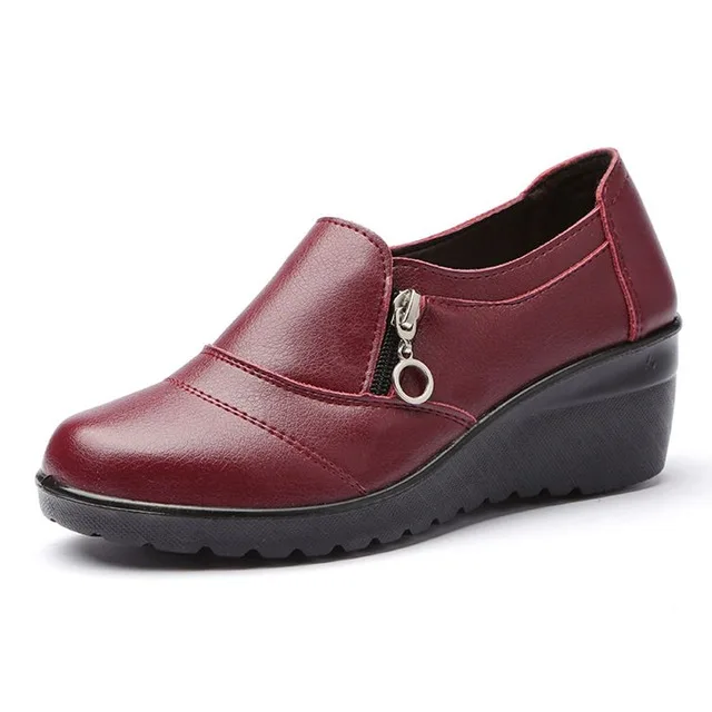 YAERNI/сезон осень; Новинка; модная женская обувь без шнуровки; женская обувь для работы из натуральной кожи; удобная Свадебная обувь для мам - Цвет: Красный