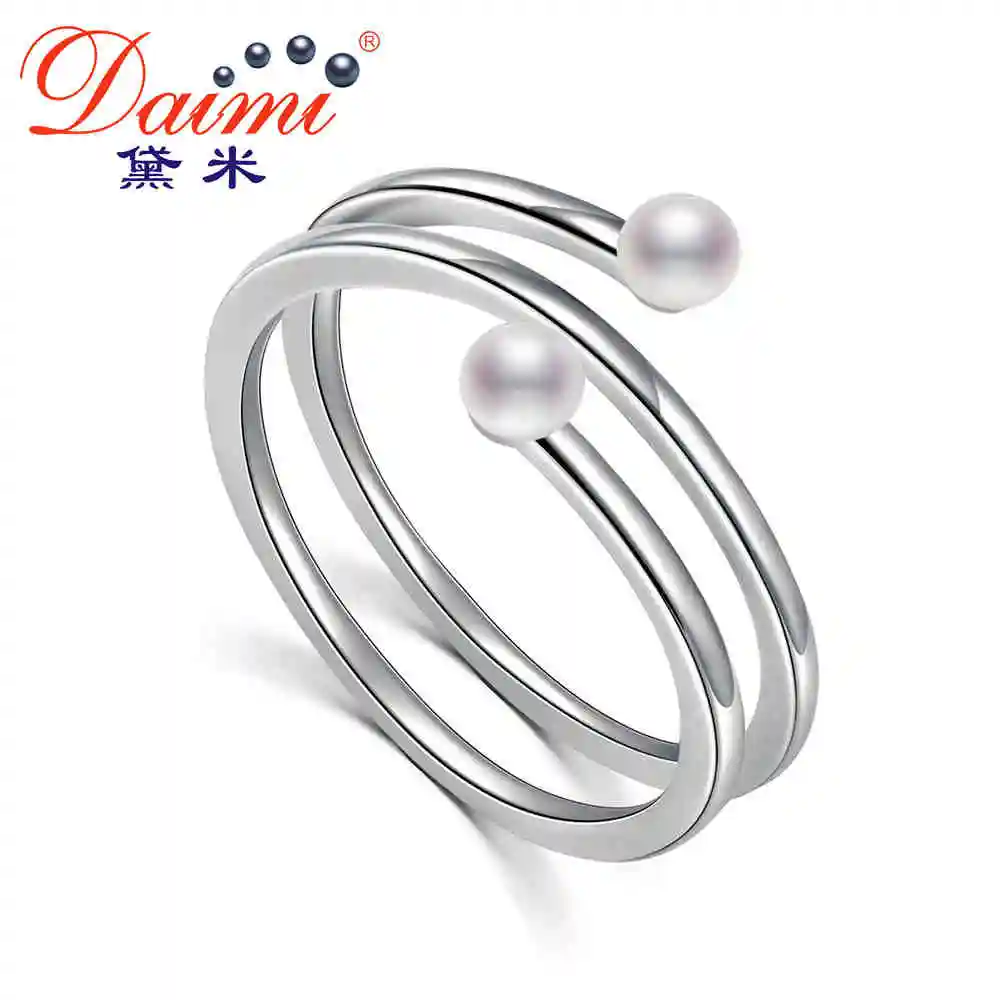 

DAIMI Deaign Three Ring Design Ring 925 Silver Ring About 3mm Freshwater Pearl Ring