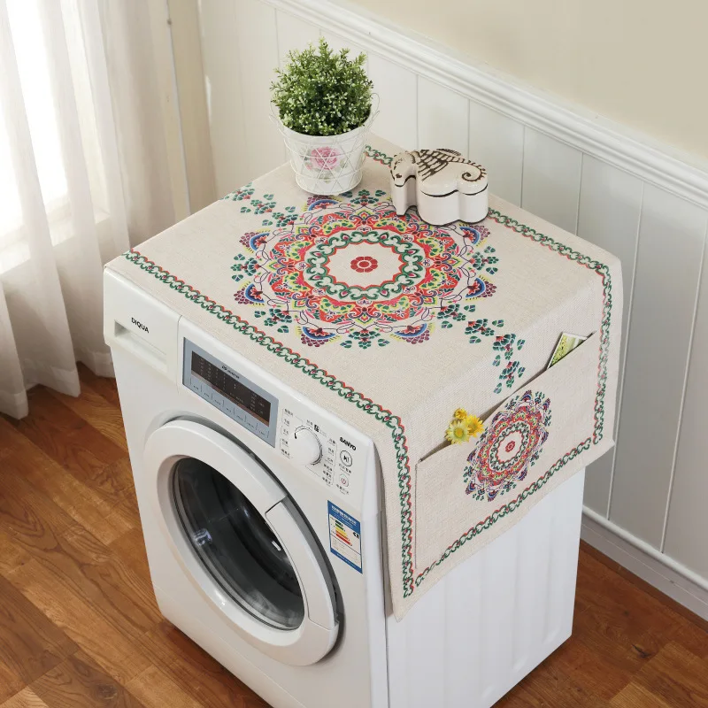 Ретро Европейский цветочный принт стиральная машина пылезащитный чехол для холодильника с карманом для хранения льняной ткани ремесло 1 шт./лот FC119