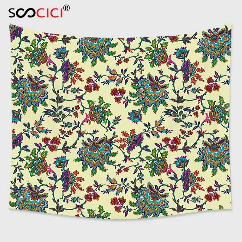 

Cutom Tapestry Wall Hanging,Floral Graphic Traditional Oriental Flower Motifs Pattern Ornamental Design Colorful Print