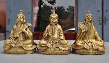 

wedding decoration Chinese Brass Taoist Temple SanQing RuYi Yuanshi Senior 3 God Tianzun Statue Set