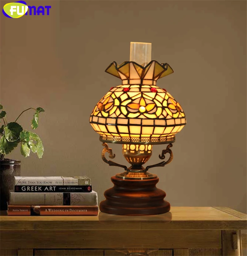 FUMAT Stained Glass Tiffany Desk Lamp Dragofly Cat Kerosene Lamps Decorative European Style LED E27 Table Reading Luxury Light 1