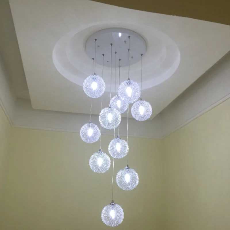 Staircase Long Chandelier Duplex Spiral Modern Simple Glass Spheric Living Room Villa LED Lamp led fixture | Освещение