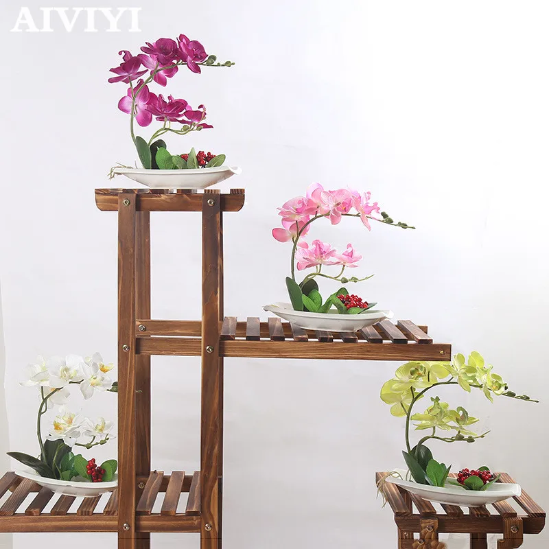 

Orchid Bonsai Pot Plant Artificial Phalaenopsis Silk Cloth Simulation Flower Arrangement Bonsai with Ceramic Flower Pot Vase