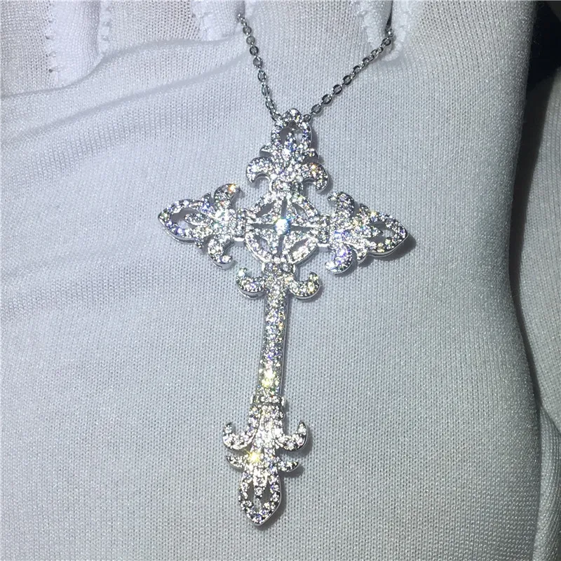 

Charm Flower Cross Pendant AAAAA cz 925 sterling silver Party Wedding Statement Cross Pendant necalace for women Men Jewelry