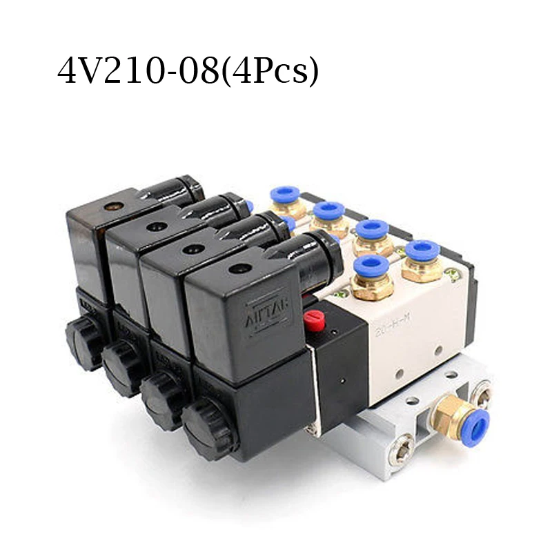 DC 12 В 24 В Четырехместный Пневматический электромагнитный клапан 4V210-08 глушитель 4 мм 6 мм 8 мм 10 мм 12 мм Быстрый фитинг базовый набор 110 В 220 В 4V210 08