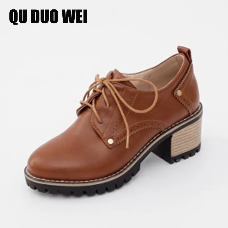 

2018 New Spring British Style Women High-Heeled Shoes Round Toe Platform Casual Bullock Women Pumps Shoes Lacing Plus Size Shoes