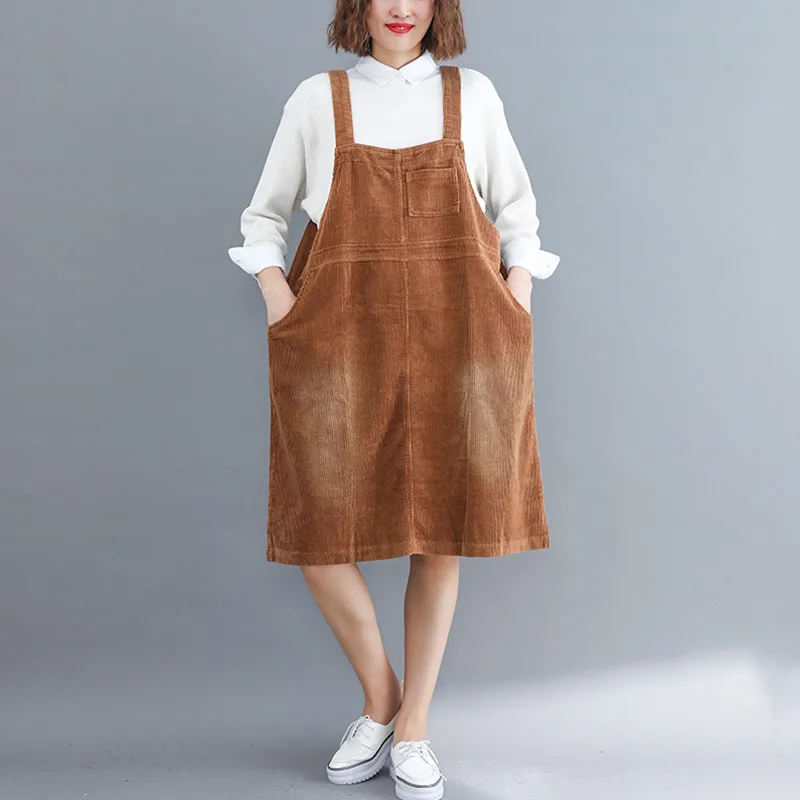 Literary Vintage Women Corduroy Skirt Plus Size Spring Autumn Korean