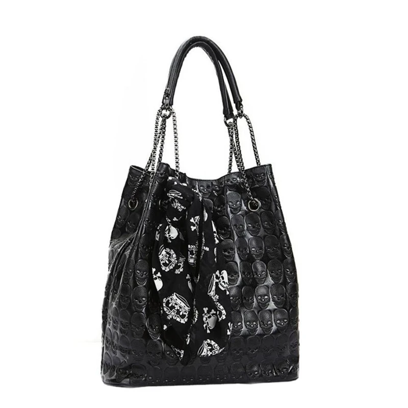 

bag ladies PU leather in women's shoulder bags Women Skull Skeleton Chain Hangbag Lady Tote Shoulder Bucket Bag A0527#30