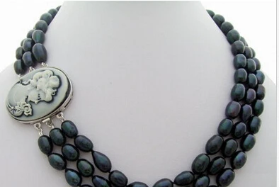 

Jew3116 triple strands tahitian black pearl necklace 18-22inch AAA