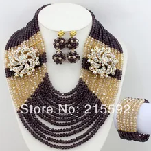 2014 New Design Nigerian Wedding African Beads Jewelry Set Crystal Wedding Necklace/Earrings/Bracelet Set Free Shipping AJS191
