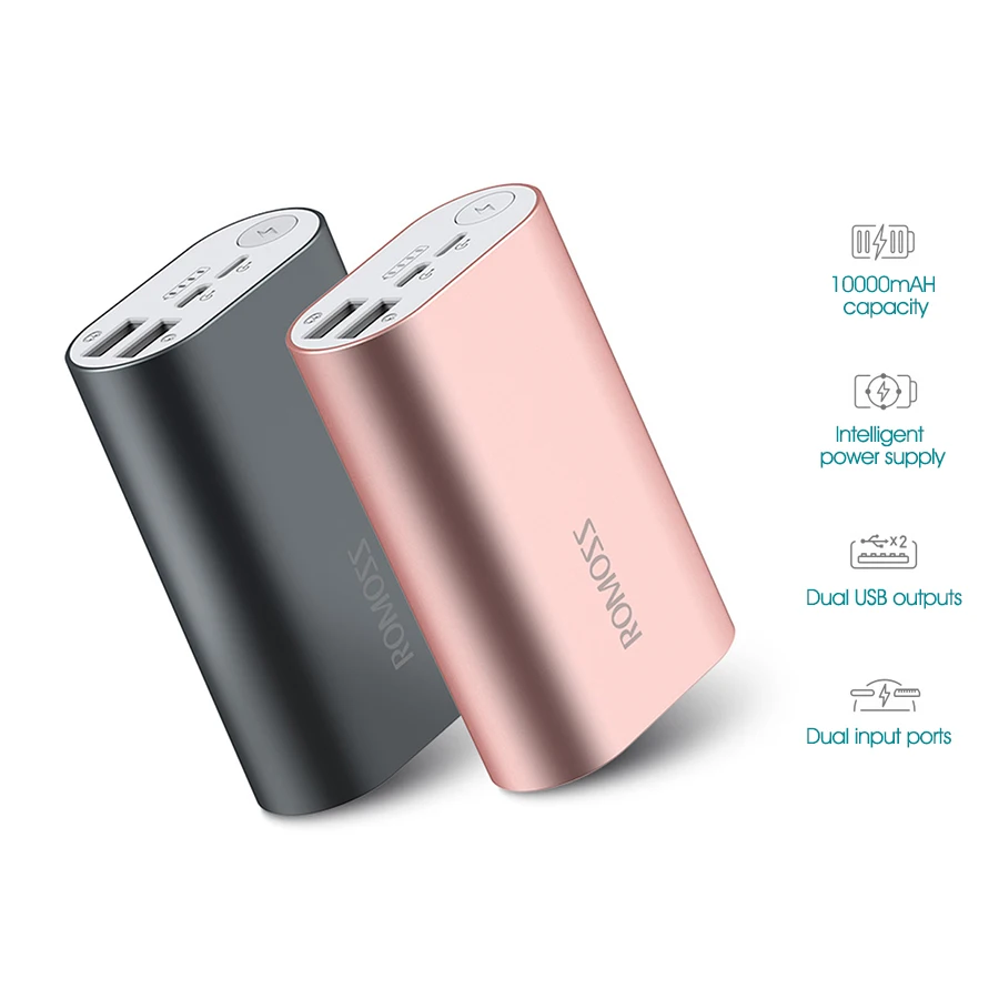 ROMOSS Power Bank 10000mAh ACE10 External Battery Pack Aluminum Alloy Power Bank A10 Charger For iPhone X XS Max Mobile Phone