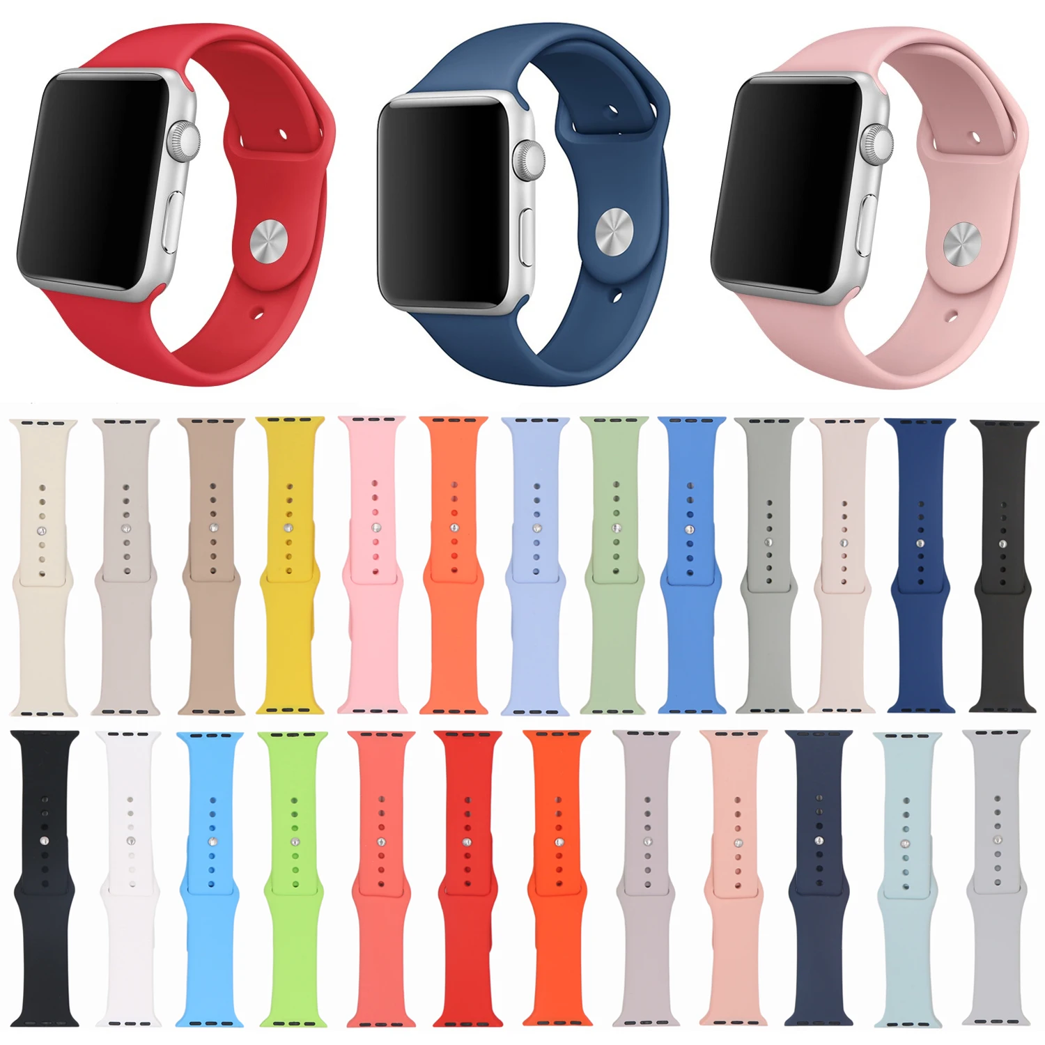 

DAHASE 25 Colors Silicone Band For Apple Watch Series 2 Rubber Strap for iWatch 1st 2nd 42mm 38mm Sports Watchband w Connector