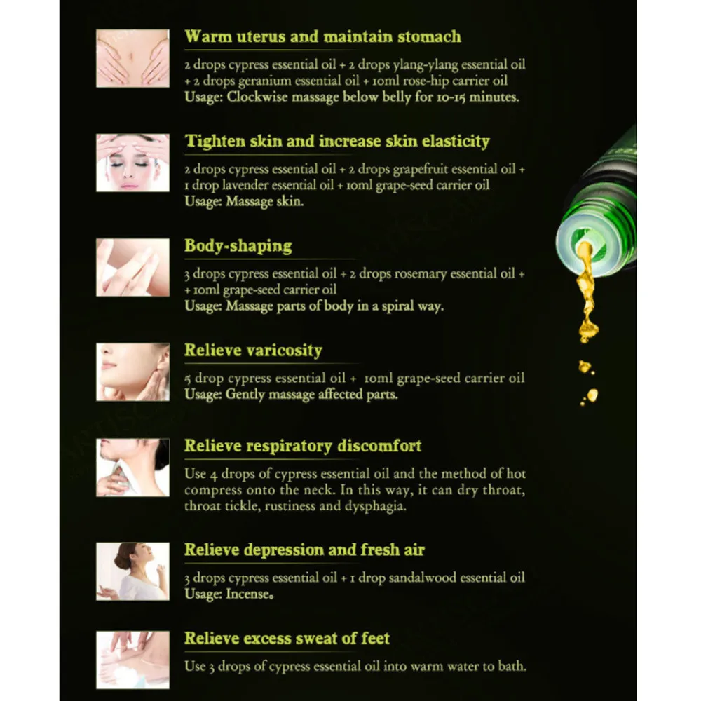 10 мл натуральный чистый растительный ципресс ароматерапия одностороннее эфирное масло высокого качества масло для душа массажёр рельефный уход за телом