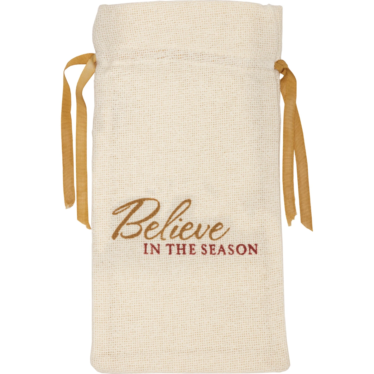 Seasonal Tabletop & Kitchen Creme Burlap Believe In The Season White Wine Bag