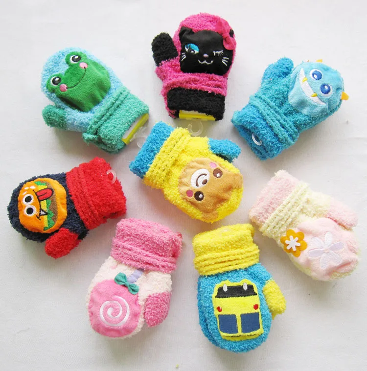 

Cute Cartoon Animal Baby Boy Girl Gloves Winter Newborn Thicken Warm Fleece Mittens Infant Unisex Coral Velvet Kids Gloves DS29