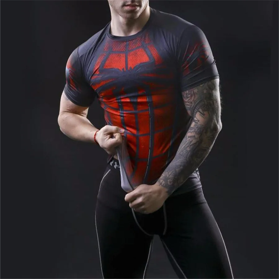 Каратель Рашгард Мужская сухая футболка для бега мужские компрессионные рубашки с коротким рукавом спортивная футболка Бодибилдинг Фитнес Спортивная одежда