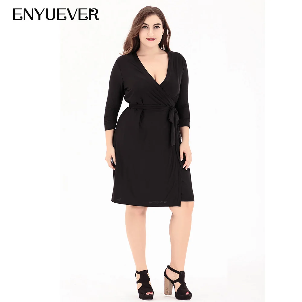 Enyuever платья размера плюс для женщин 4XL 5XL 6XL Осенние элегантные с рукавом 3/4