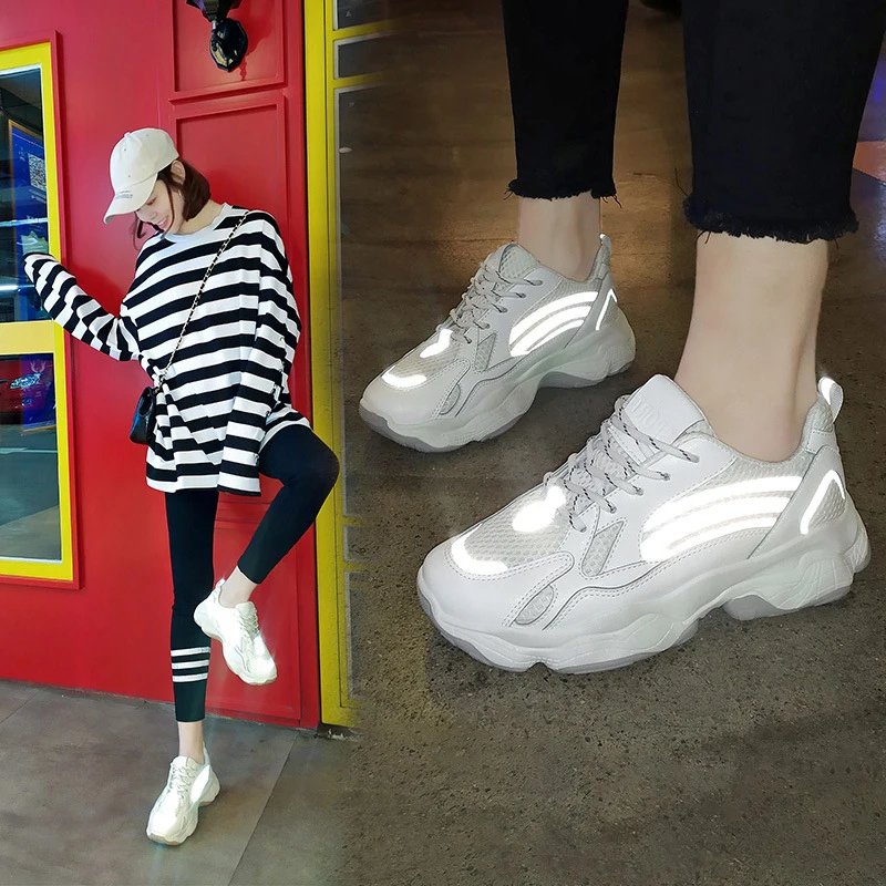 

Reflective Women Vulcanized Shoes Chunky Sneakers Women Casual Sneakers Platform Sneakers Women Shoes Tenis Feminino Dad Shoes