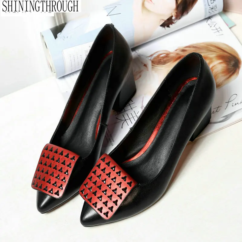 

2019 Women Pumps Elegant Shoes Slip on Square High Heels Pointed Toe Shallow Spring Autumn Wedding Women Shoes