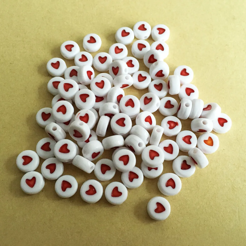 

Factory Direct Sell 3600PCS/Lot 4*7MM Flat Round Red Heart Beads White Acrylic Alphabet Letter Beads for DIY Bracelet Making