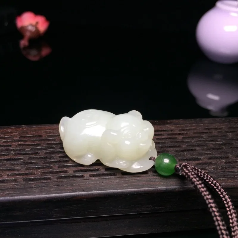 

2019 New Buda Chakra Natural Pendant Real Druzy Reiki Yu Xuan, Xinjiang Hetian Pig Cartoon And Many Children Blessing Necklace