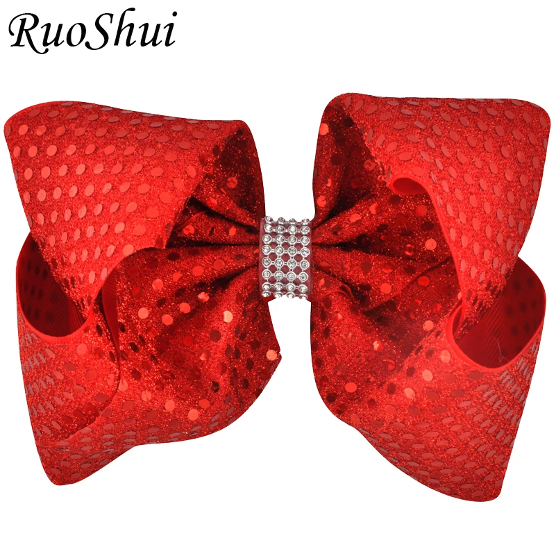

1PC 8 Inch Rhinestone Sequins Hair Bow Grosgrain Ribbon Hairgrip Alligator Clips Headwear For Woman Girls Hair Accessories