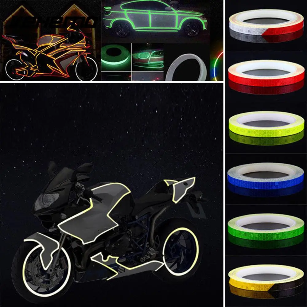

VEHEMO Pvc 8m Stripe Reflection Reflective Tape Warning Decals Car Rim Luminous Bike DIY Stickers Wheel Reflective Sticker
