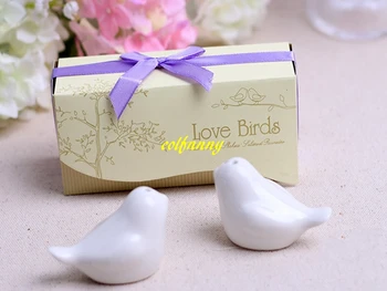 

300pairs/lot Fast Shipping Love bird salt and pepper Shaker wedding favors gifts 7 colors ribbon