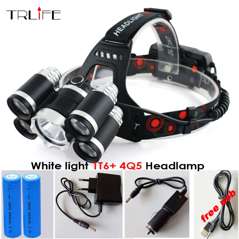 

5*LED T6 Headlight 40000Lumens waterproof Headlamp Reflector Cap Fishing Light Outdoor Lighting+Battery+Charger