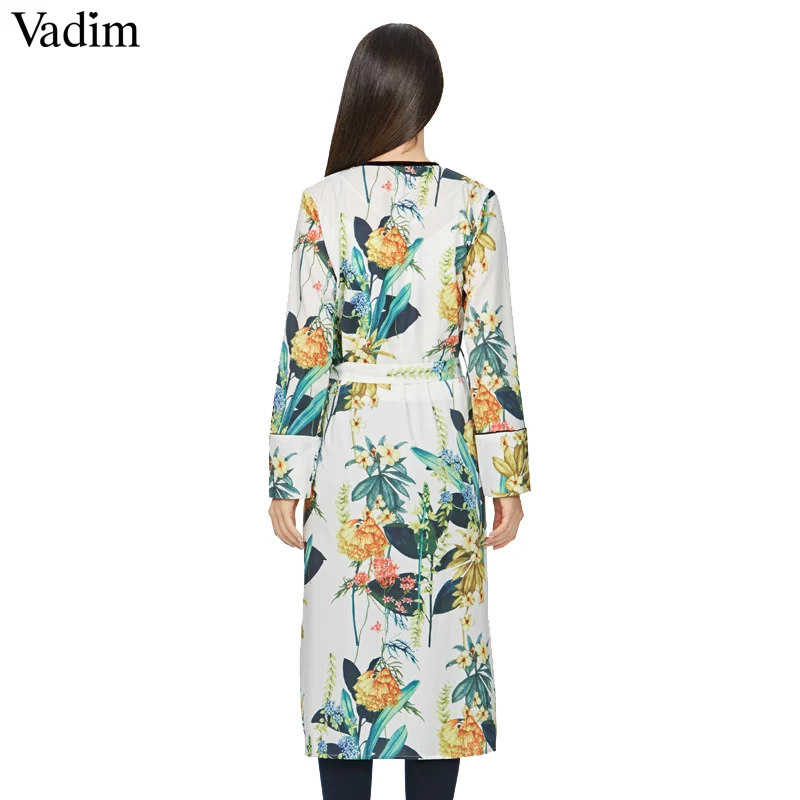 Женское элегантное платье vadim цветочное кимоно Пальто открыть стежка пояса верхняя одежда с длинным рукавом Женские повседневные Модные Длинные Топы CT1474