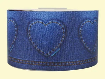 

3" inch 75 mm 7.5cm blue jean with heart pattern free shipping printed grosgrain ribbons for gift decoration