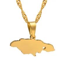 Gold Color Heart Jamaica Map Pendant Necklaces for Women Girls Patriotic Jamaican Jewelry Gifts#J0421