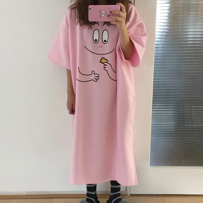 Summer Elegant New Fashion Design Novel Cartoon Print Pink Sleep shirts Sweet Cute Loose Casual Short-sleeved Nightdress