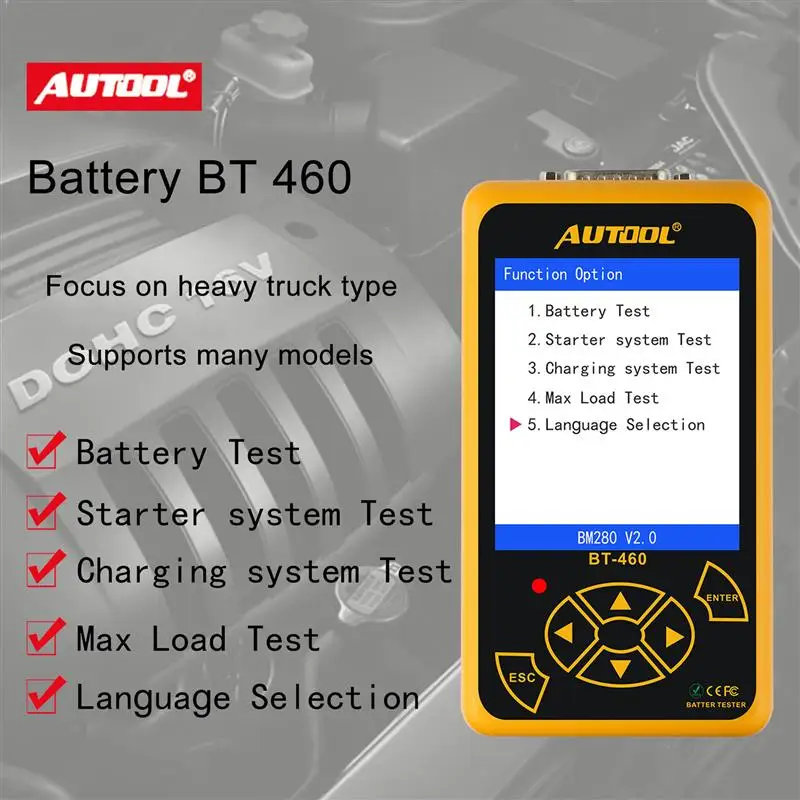 AUTOOL BT460 Car Battery Tester Digital Analysis Instruments CCA AGM GEL Auto Battery Analyzer 12V 24V Diagnostic Tool For Truck