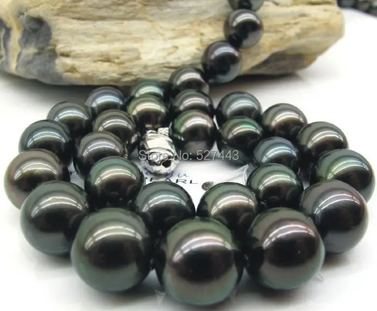 

Wholesale free shipping >>S20140514 HUGE 17"11-12MM NATURAL TAHITIAN GENUINE BLACK PERFECT ROUND PEARL NECKLACE