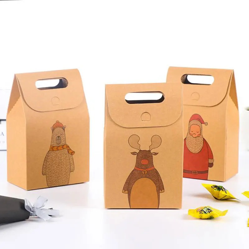 

36pcs Santa Claus Kraft Paper Candy Box Christmas Gift Packaging Handbag Bakery Biscuits Package Bags Xmas Party Favors Package