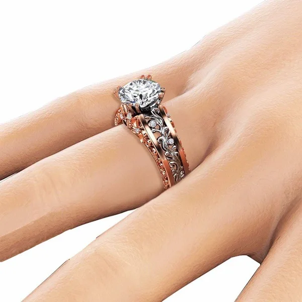 Двойное яркое большое циркониевое обручальное кольца для мужчин и женщин розовое золото цвет разделение свадебное кольцо с австрийским кристаллом ювелирные изделия KCR051M