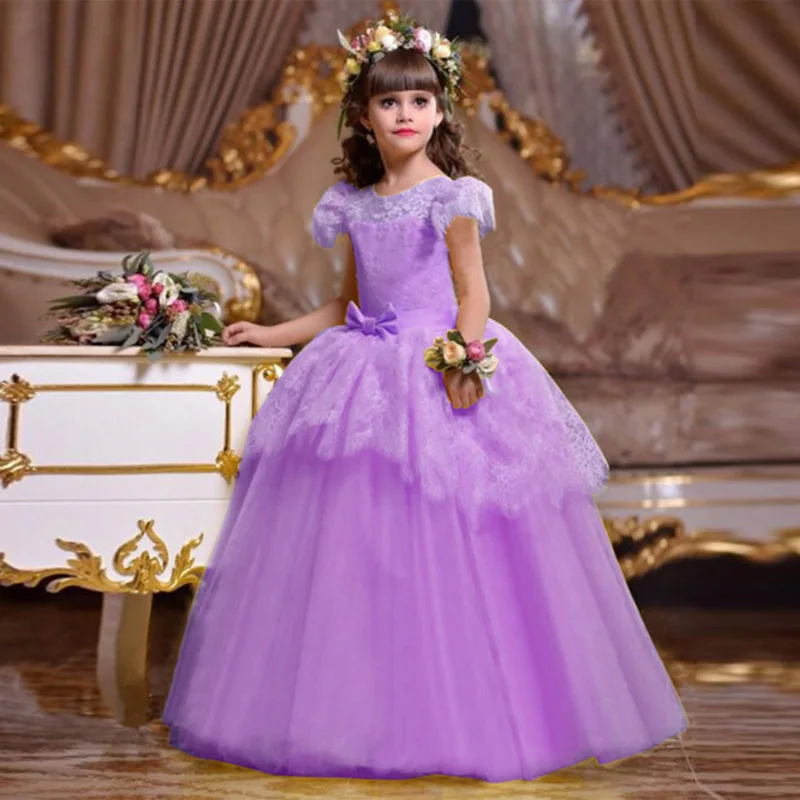 Розничная, платья для девочек с цветочной вышивкой и поясом со стразами, элегантное детское вечернее длинное платье на выпускной LP-76