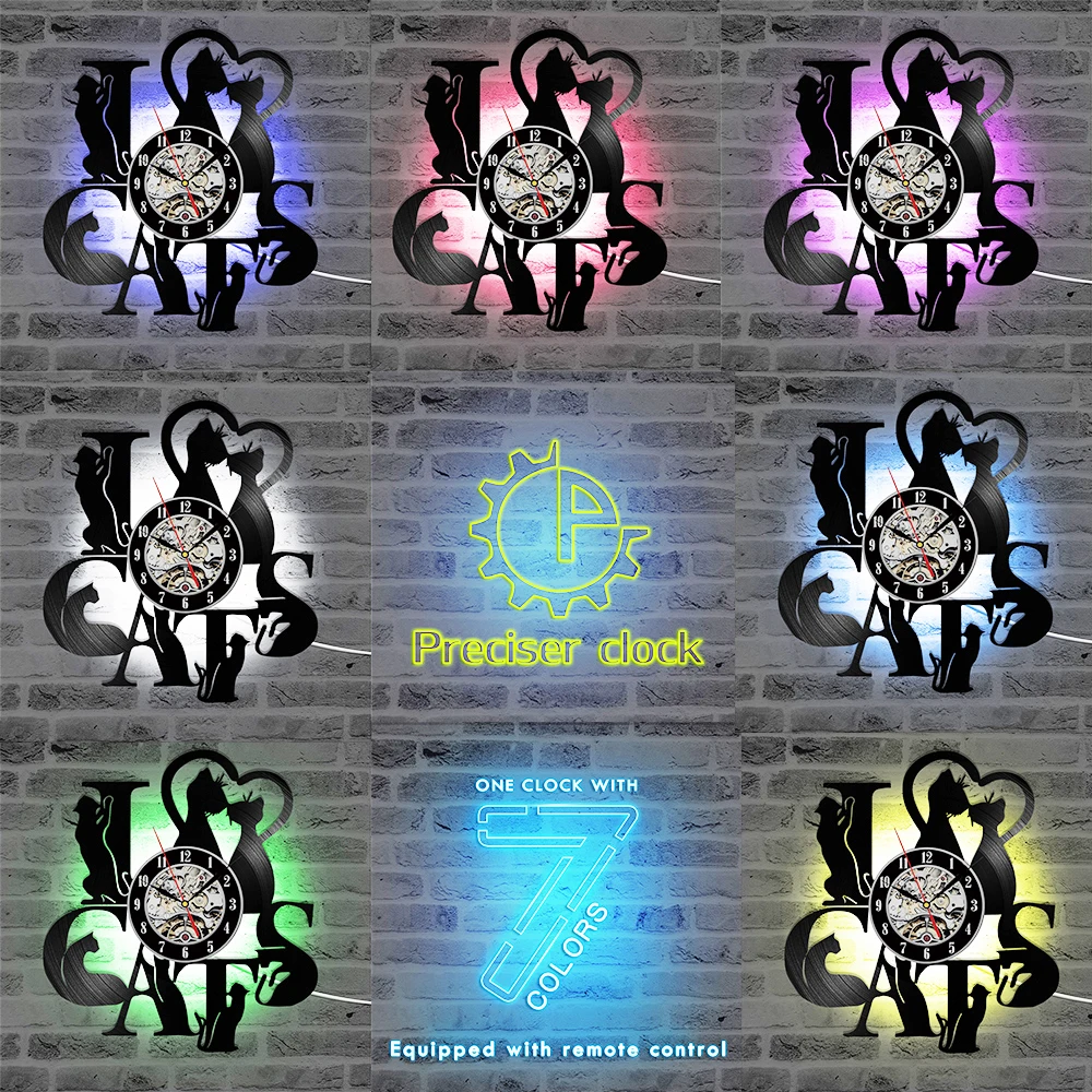 I Love Cats Record Wall Clock Vintage Vinyl Clock Kitten Art Unique Decorative Clock 3D Hanging CD Wall Clock 7 Cats I Love Cats Record Wall Clock Vintage Vinyl Clock Kitten Art Unique Decorative Clock 3D Hanging CD Wall Clock 7 Cats